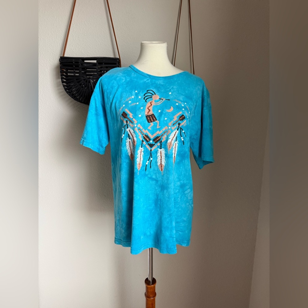 Vintage Lynee Apparel Blue Native American Short Sleeve Shirt, Size Medium